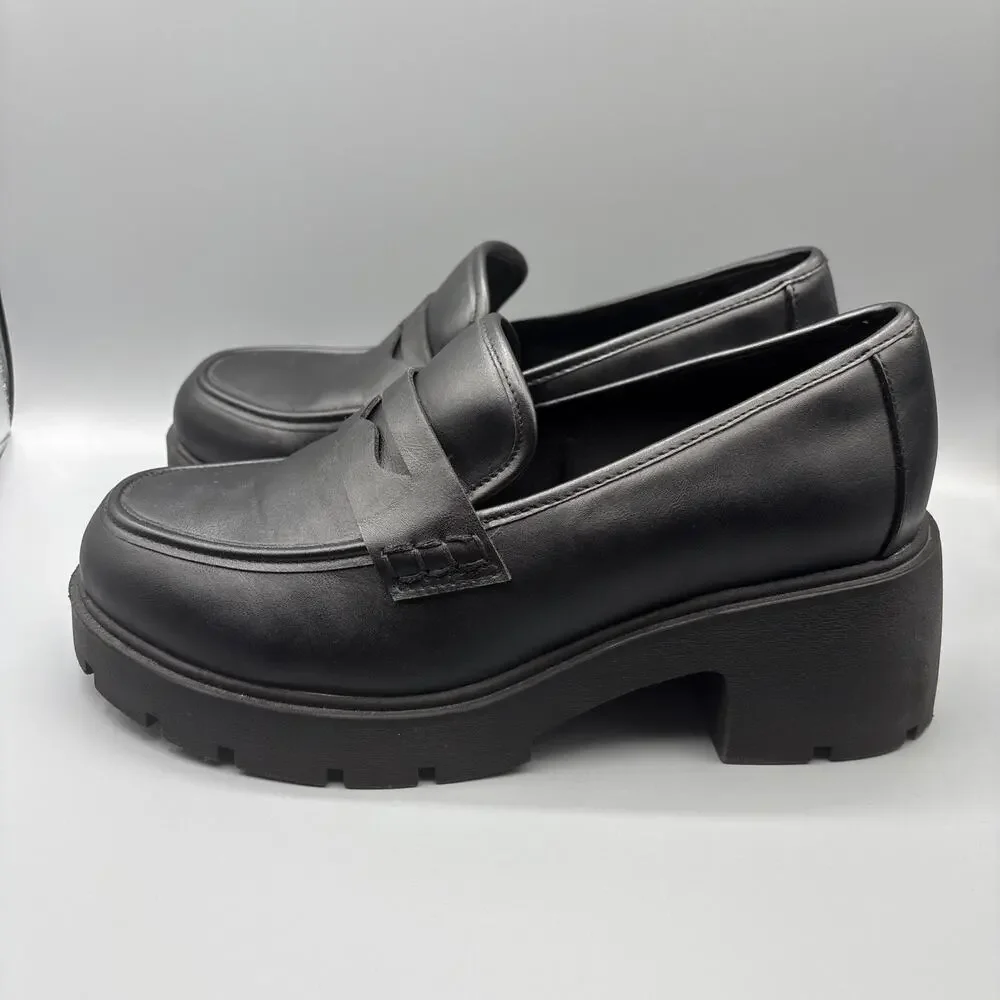 Torrid Chunky Lug Sole Penny Loafers Size 10 WW Wide Black Faux Leather Academia